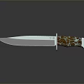 Sharp Metal Blade Knife With Decorative Brown And White Pattern Handle On Reflective Surface
