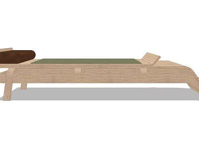 Wooden Lounge Chair with Green Cushion and Brown Pillow for Comfortable Relaxation 3d model
