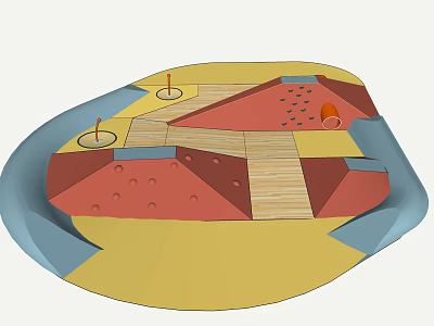 Colorful Playground Equipment With Wooden Platforms Climbing Structures And Safety Surfaces 3d model