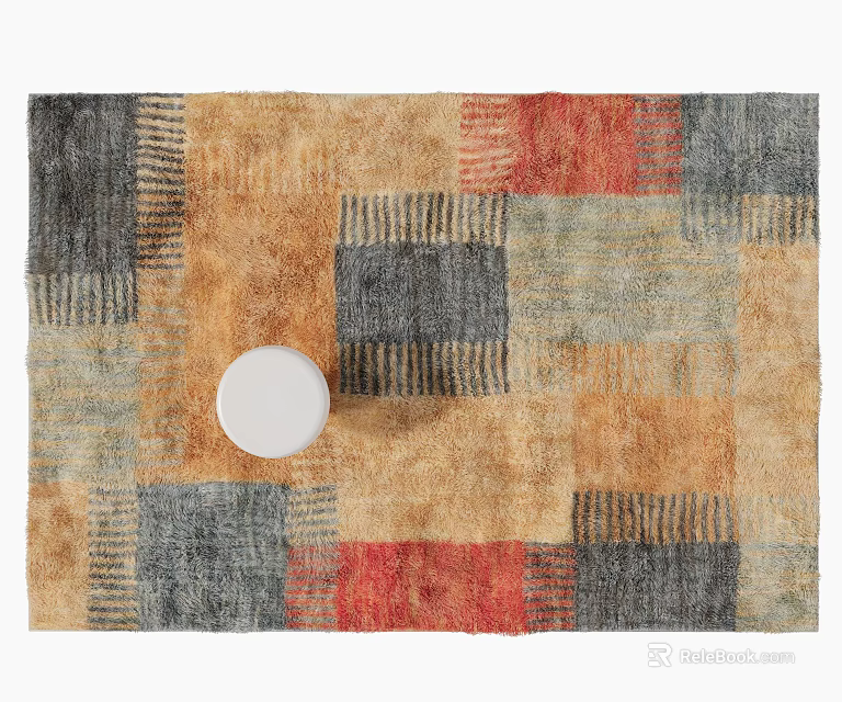 Square Rug Featuring Colorful Patchwork In Brown Gray Red Tones With Small White Decorative Item 3d model