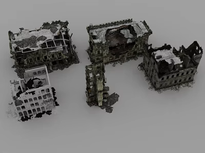 Detailed Building Components Models Featuring Ruined Walls Collapsed Roofs And Broken Columns 3d model