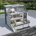 Modern Detached Villa Exterior Three Story Design With Balconies Garage And Waterfront Greenery