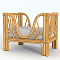 Natural Bamboo Chair With Curved Armrests And Rattan Design Light Gray Cushion
