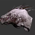 Mythical Dragon Head Character With Purple Spikes Cracked Surface And Pink Glowing Parts