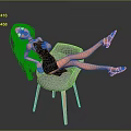 Game Movie Character In Black Dress With Long Black Hair Lying On Gray Chair