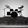Black Drum Set With Cymbals And Metal Stands On Stone Display Platform