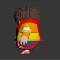 Cartoon Child with Brown Hair Wearing Yellow Vest Red Scarf Holding Mechanical Arm Tool