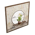Chinese Style Room Divider Featuring Circular Decorative Panel With Pine Tree And Mountain Design 3d model