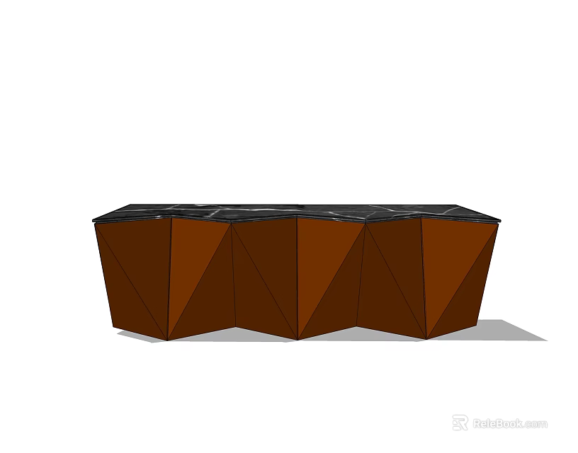 Modern Geometric Reception Desk With Brown Panel Design And Black Top Surface 3d model