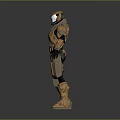 Futuristic Armored Warrior With Orange Brown Armor Standing On Grey Gradient Background 3d model