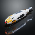 Futuristic White and Yellow Weapon with Red Front Tip and Silver Tail Streamlined Design