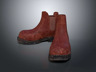 Stylish Red Leather Ankle Boots With Classic Design For Daily Casual Wear 3d model