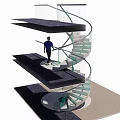 Modern Spiral Staircase With Glass Handrails And Multi Level Platforms Design 3d model