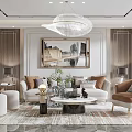 Modern Luxury Living Room Interior With Sofa Coffee Table And Crystal Chandelier