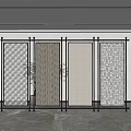 Modern Room Divider With Multi Panel Design Geometric Patterns Black Frame And Indoor Plant 3d model