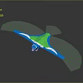 Blue And Green Bird With White Edges Gliding On Gray Background With Reflection