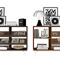 Modern Wooden Display Shelf with Books Vinyl Record Table Lamp and Decorative Items