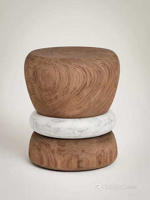 Modern Round Stacked Side Table with Wooden and Marble Layers 3d model 