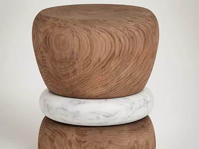 Modern Round Stacked Side Table with Wooden and Marble Layers 3d model
