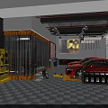 4S Shop Interior With Red Sports Car Service Bay Repair Tools And Checkered Floor