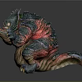 Fantasy Mythical Creature with Green Red Skin Open Mouth Sharp Teeth Claws Detailed 3D Sculpture