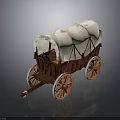 Vintage Covered Wagon With White Canvas Cover Wooden Frame And Orange Wheels