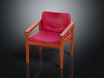 Comfortable Leisure Chair with Red Cushion Backrest and Wooden Armrests Legs 3d model