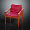 Comfortable Leisure Chair with Red Cushion Backrest and Wooden Armrests Legs