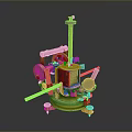 Golden Vintage Mechanical Device With Cylindrical Body Levers And Wheels On Dark Background