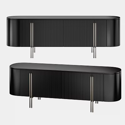 Black Modern TV Stand With Ribbed Front Design And Metal Legs 3d model