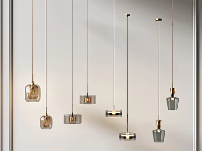 Modern Pendant Lights With Glass Shades And Metal Hangers For Interior Decor 3d model