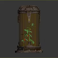 Metal Frame Glass Container With Small Indoor Plant And Red Fruits