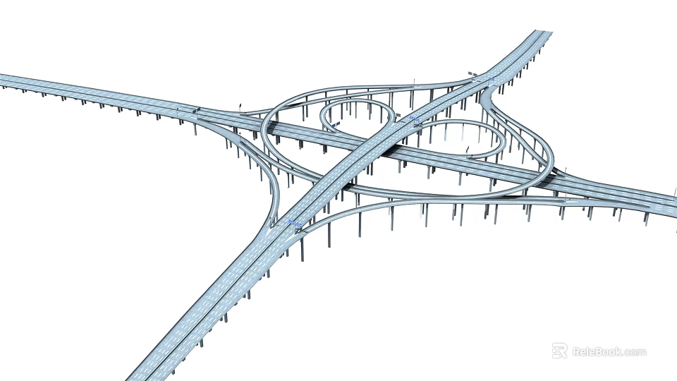 Modern Multi Level Interchange Bridge with Intersecting Lanes and Support Pillars 3d model 