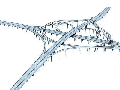 Modern Multi Level Interchange Bridge with Intersecting Lanes and Support Pillars 3d model