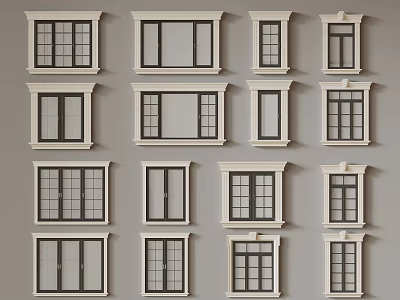 Collection Of Various Stylish Window Designs With Different Frames And Glass 3d model