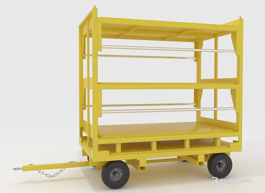 Yellow Multi Tiered Shelf Mobile Cart With Wheels And Tow Bar 3d model 