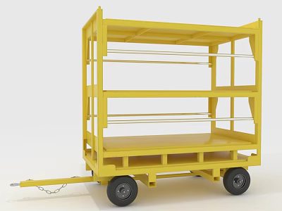 Yellow Multi Tiered Shelf Mobile Cart With Wheels And Tow Bar 3d model