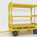 Yellow Multi Tiered Shelf Mobile Cart With Wheels And Tow Bar 3d model