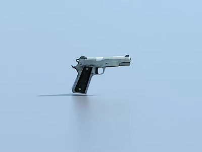 Silver Pistol With Black Grip Displayed On Smooth Surface Light Blue Background 3d model