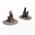 Two Natural Tree Stumps With Detailed Bark Texture Dirt And Moss Base