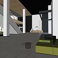 Modern Front Desk Reception Area With White Columns Staircase And Open Layout Design 3d model