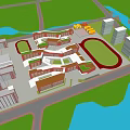 Modern Simple School Middle School Education Building Campus Teaching Building Playground 3d model
