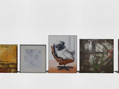 Various Art Paintings Collection with Different Styles on White Wall 3d model