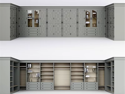 Gray Modern Dresser Storage System With Cabinets Drawers And Open Shelves 3d model