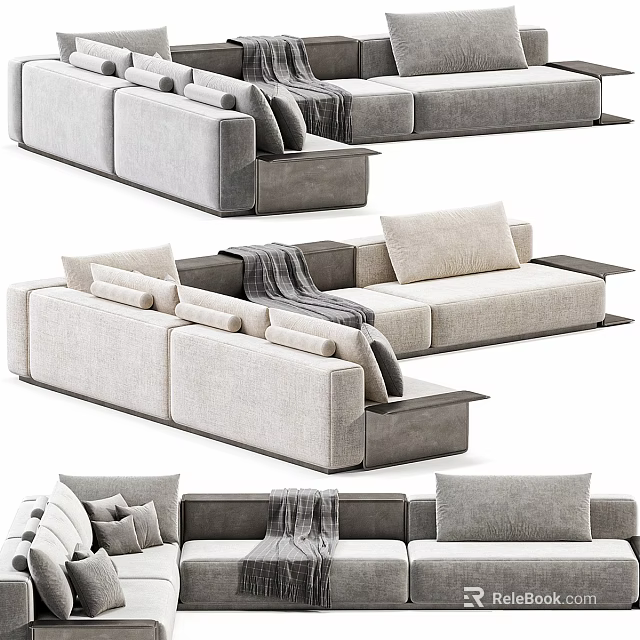 Modern Modular Sectional Sofa With Plush Cushions Soft Throw Blanket And Neutral Tones 3d model