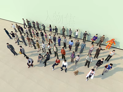Group of People in Various Poses and Different Clothing Standing and Sitting in Open Space 3d model