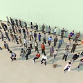 Group of People in Various Poses and Different Clothing Standing and Sitting in Open Space