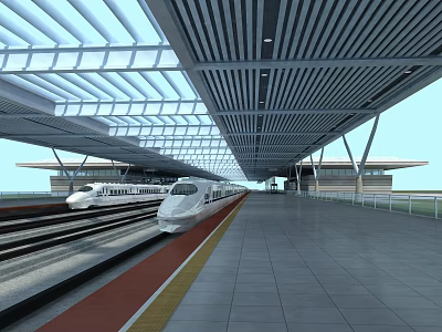 Modern High Speed Train Station Platform With Glass Roof And Metal Structure 3d model