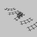Wooden Rail Tracks With Curved Sections And Mine Cart On Gray Background