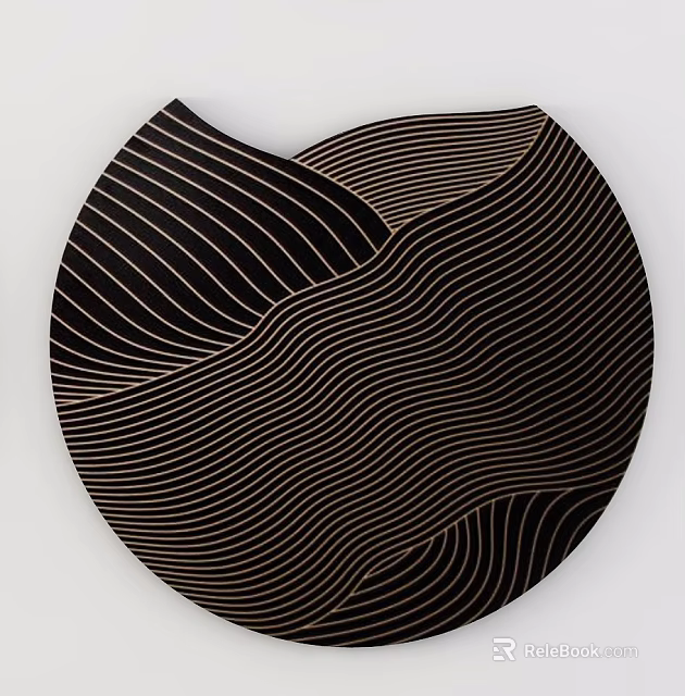 Modern Circular Black Wall Decor With Wavy Gold Lines And Abstract Patterns 3d model 